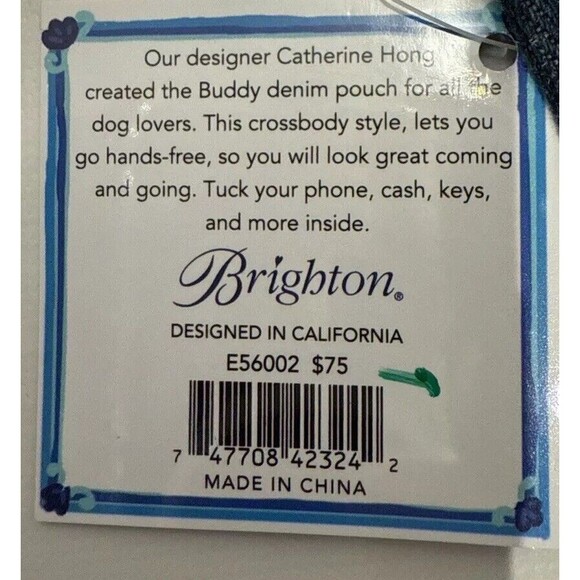 $75 Brighton Denim Crossbody Pouch Bag Boston Terrier Bulldog Phone Bag - Picture 5 of 7
